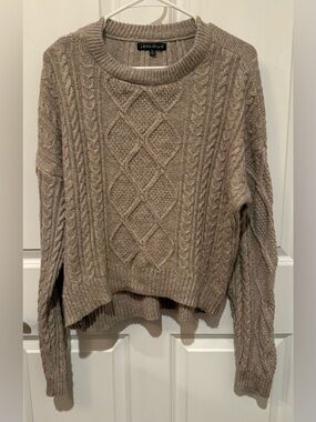 Love Ellie Taupe Cable Crewneck Sweater